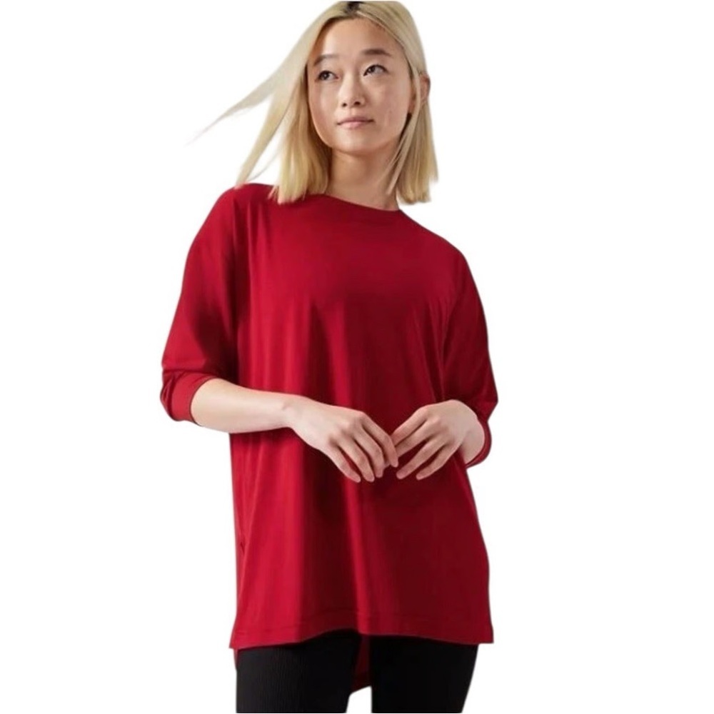 Athleta Women's Tranquility Top Size‎ XS Candy Red Oversized Tunic